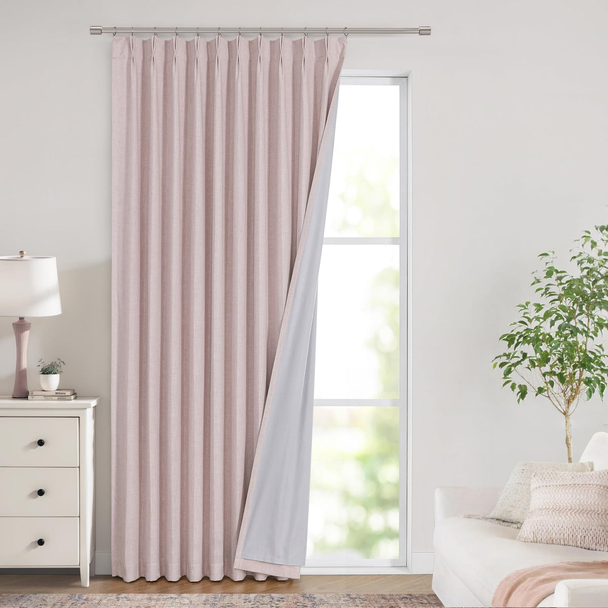 Vision Home Sand Pinch Pleated Full Blackout Curtains Linen Blended Room Darkening Window Curtains 95 inch for Living Room Bedroom Thermal Insulated Pinch Pleat Drapes with Hooks 2 Panel 40" Wx95 L