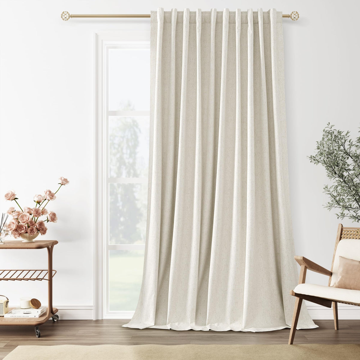 Guken Cream Linen Blackout Curtains 84 Inch Length 2 Panels Set for Living Room Bedroom Back Tab Thermal Insulated 100% Black Out Drapes Room Darkening Window Curtain Ivory Natural Beige