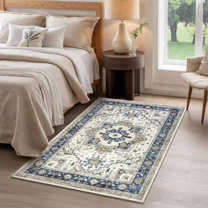 Washable Area Rug for Living Room: 9x12 Modern Abstract Neutral Soft Rug for Bedroom Dining Room No Slip Low Pile Carpet for Nursery Home Office - Grey/Blue