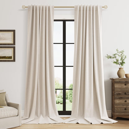 Guken Cream Linen Blackout Curtains 84 Inch Length 2 Panels Set for Living Room Bedroom Back Tab Thermal Insulated 100% Black Out Drapes Room Darkening Window Curtain Ivory Natural Beige