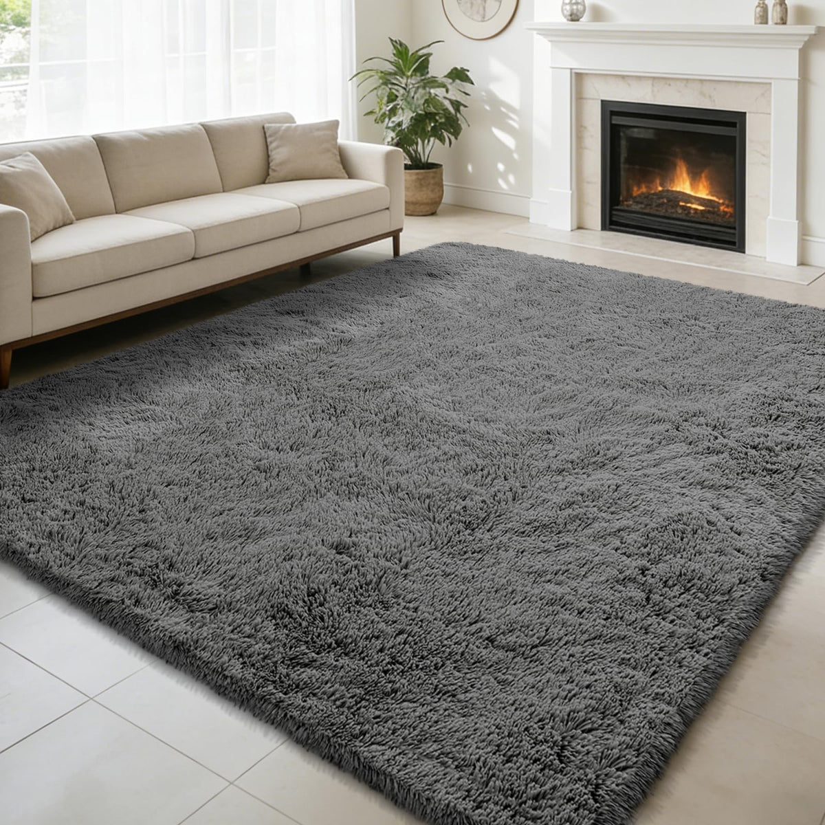 8x10 Fluffy Area Rugs for Living Room,Black Large Shag Area Rug for Bedroom