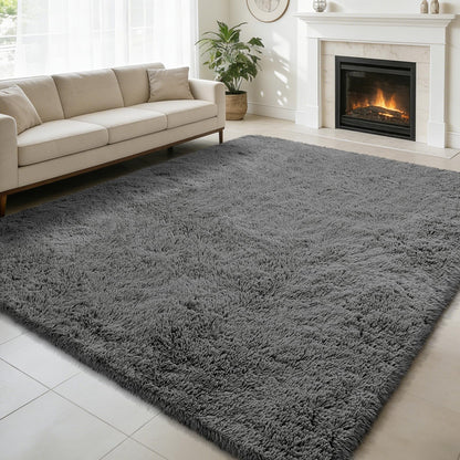 8x10 Fluffy Area Rugs for Living Room,Black Large Shag Area Rug for Bedroom