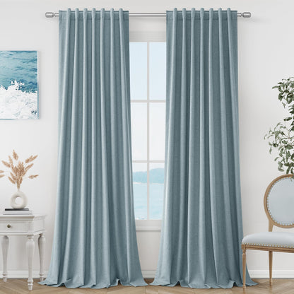 Guken Cream Linen Blackout Curtains 84 Inch Length 2 Panels Set for Living Room Bedroom Back Tab Thermal Insulated 100% Black Out Drapes Room Darkening Window Curtain Ivory Natural Beige