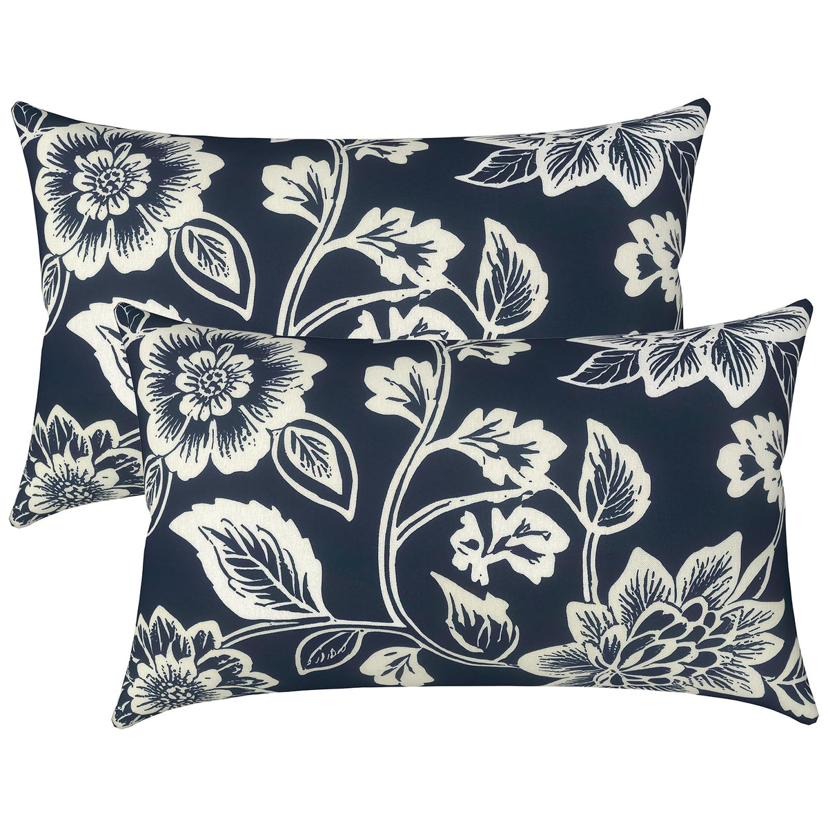 LVTXIII Set of 2 Patio Lumbar Pillows, 12" x 20" Fade Resistant Outdoor Lumbar Pillow with Inners, Fluffy Decorative Garden Lumbar Cushions for Home Patio Coach Sofa Use, Jacobean Black