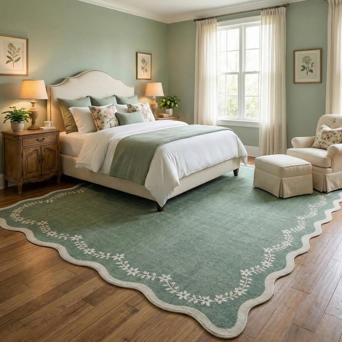 GarveeHome 5x7 Scalloped Area Rug Jute Washable Bedroom Living Room Rug