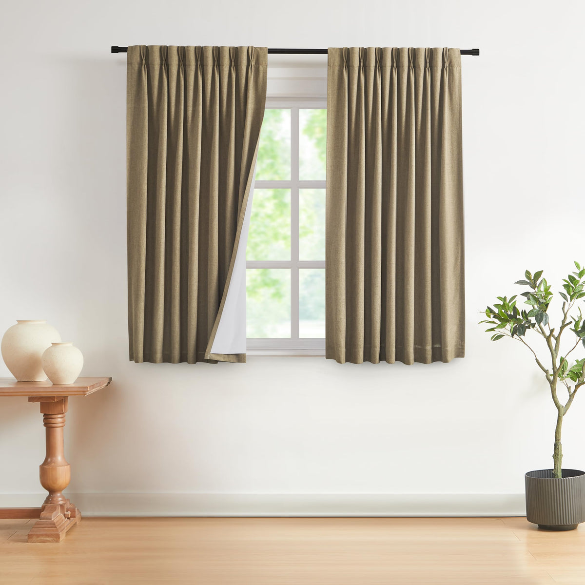 Vision Home Sand Pinch Pleated Full Blackout Curtains Linen Blended Room Darkening Window Curtains 95 inch for Living Room Bedroom Thermal Insulated Pinch Pleat Drapes with Hooks 2 Panel 40" Wx95 L