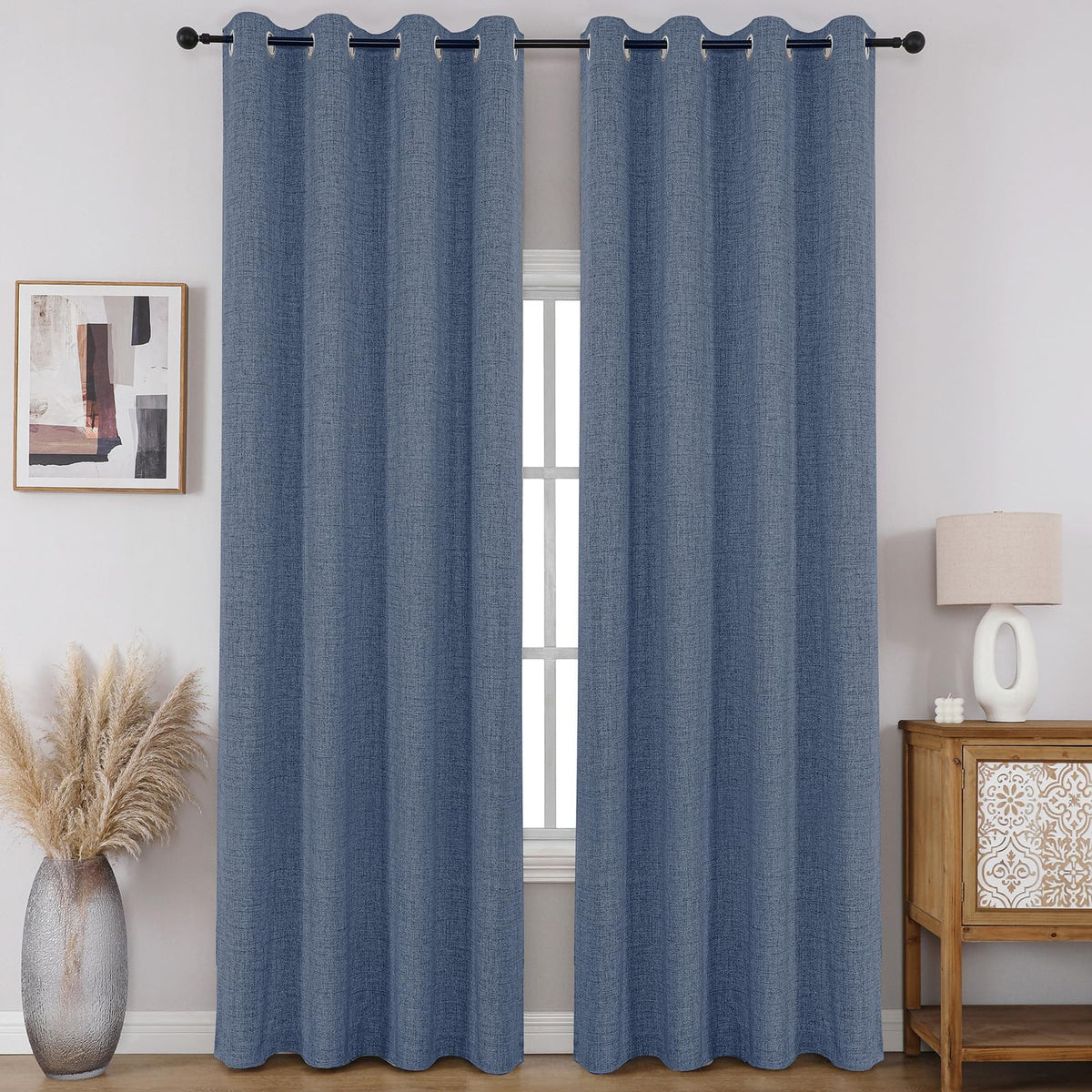CUCRAF 100% Blackout Window Curtains 84 inches Long 2 Panels Set, Faux Linen Look Thermal Insulated Grommet Drapes, Room Darkening Curtain for Bedroom Living Room(W52 x L84 Inch, Light Khaki)