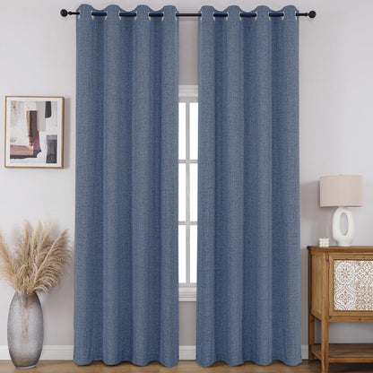 CUCRAF 100% Blackout Window Curtains 84 inches Long 2 Panels Set, Faux Linen Look Thermal Insulated Grommet Drapes, Room Darkening Curtain for Bedroom Living Room(W52 x L84 Inch, Light Khaki)