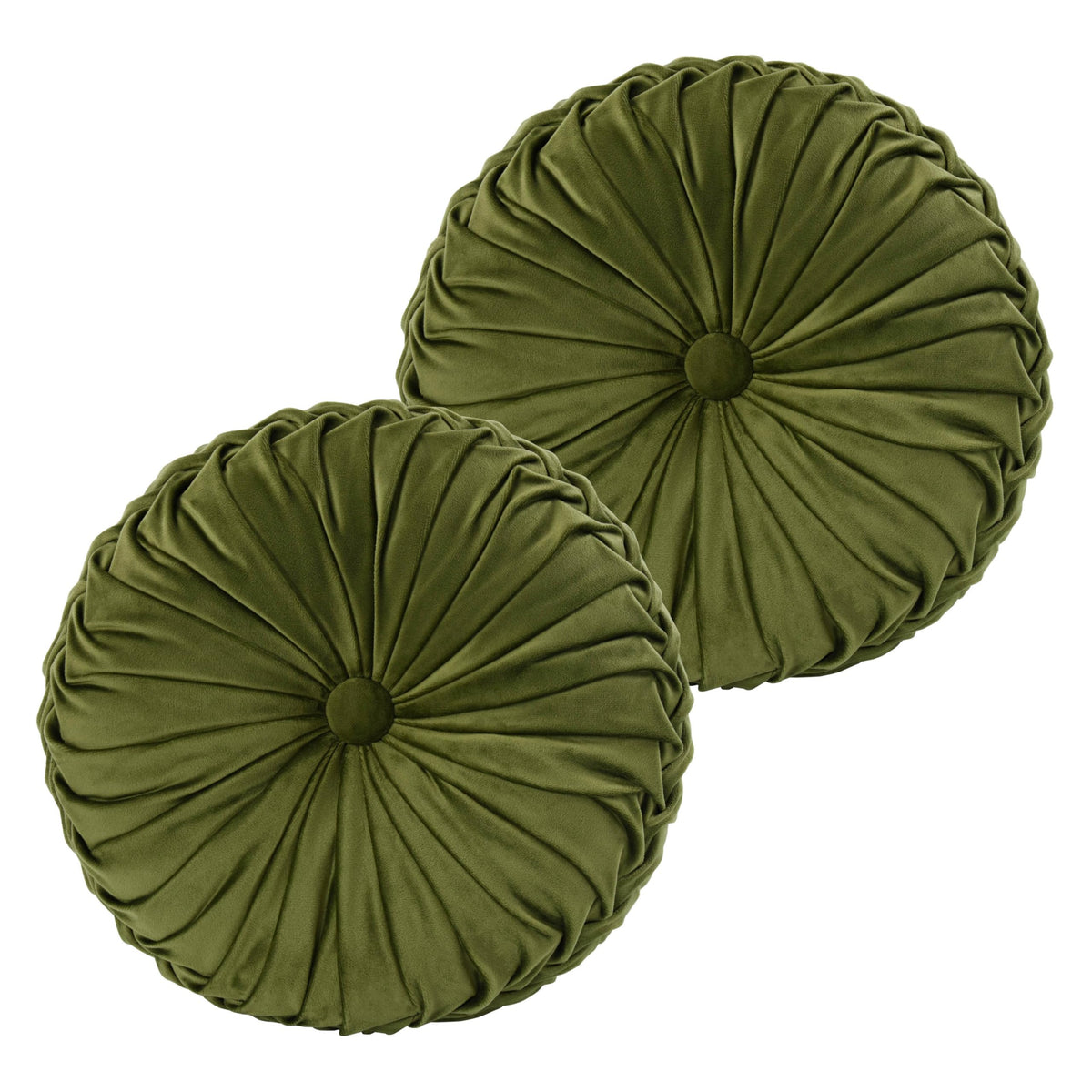 HIG Set of 2 Beige Velvet Decorative Round Pleated Throw Pillows
