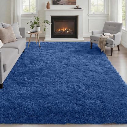 8x10 Area Rug Living Room Bedroom: Fluffy Plush Shag Carpet Black