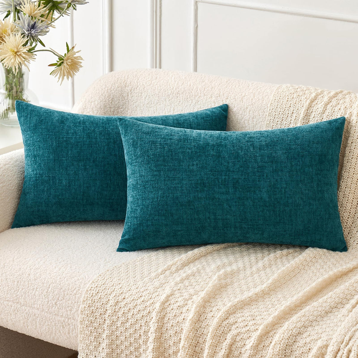 MIULEE Soft Chenille Throw Pillow Covers Sage Green 18x18 Inch Pack of 2
