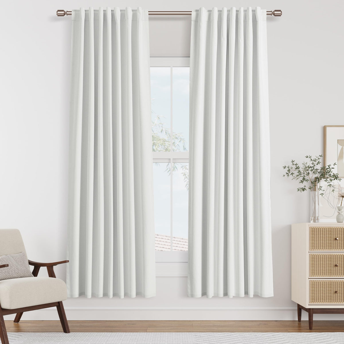 Guken Cream Linen Blackout Curtains 84 Inch Length 2 Panels Set for Living Room Bedroom Back Tab Thermal Insulated 100% Black Out Drapes Room Darkening Window Curtain Ivory Natural Beige