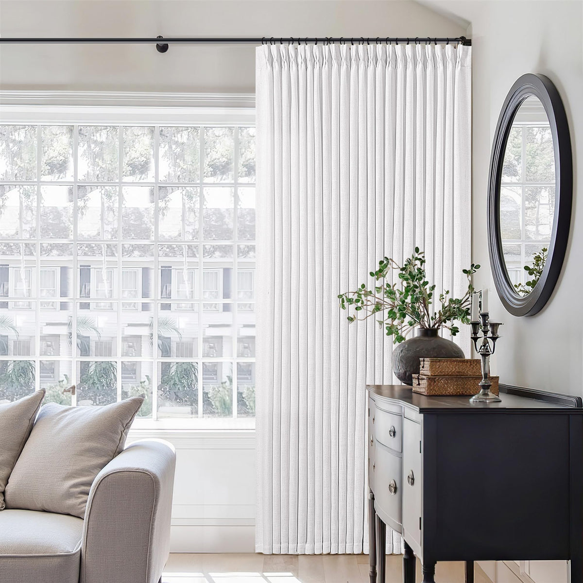 TWODRAPES Natural Pinch Pleated Linen Semi Sheer 84 Inch Curtains 2 Panels