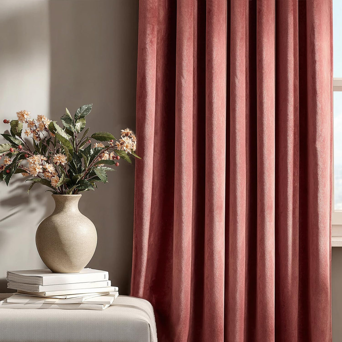 MIULEE Dusty Rose Pink Velvet Room Darkening Curtains for Bedroom W52 x L84
