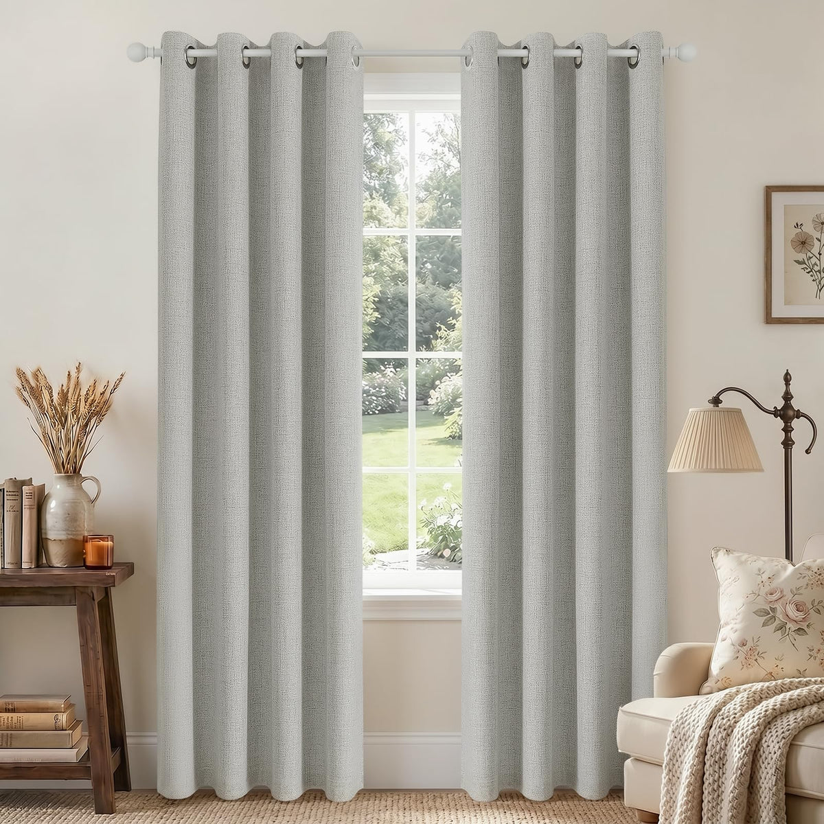Joydeco 100% Blackout Curtains 63 Inch Length 2 Panels, Greyish White