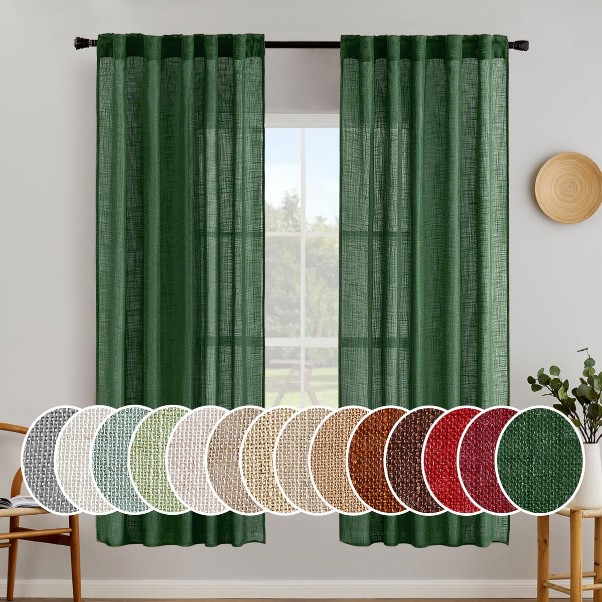 MIULEE Natural White Linen Curtains 52x84 Inch Long for Bedroom Living Room
