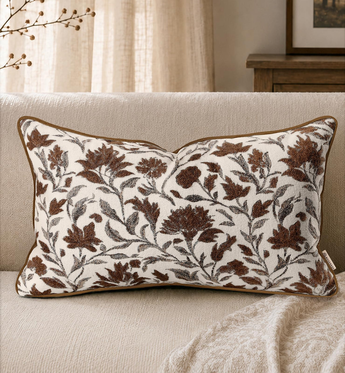 Chenille Throw Pillow Cover, 18x18 Inch, Fall Floral