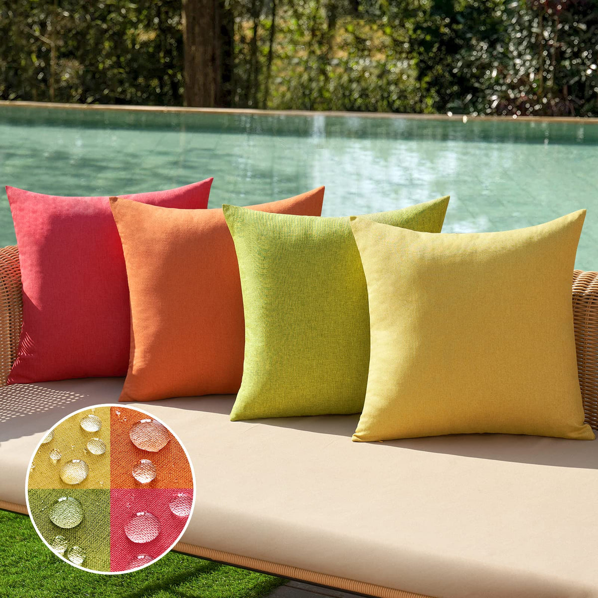 MIULEE Pack of 4 Decorative Outdoor Throw Pillow Covers Linen Waterproof Pillow Covers Summer Farmhouse Cushion Cases for Patio Garden Tent Balcony Couch Sofa 18x18 Inch Red/Turquoise