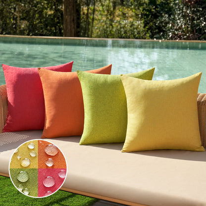 MIULEE Pack of 4 Decorative Outdoor Throw Pillow Covers Linen Waterproof Pillow Covers Summer Farmhouse Cushion Cases for Patio Garden Tent Balcony Couch Sofa 18x18 Inch Red/Turquoise