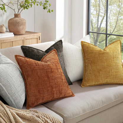 decorUhome Chenille Fall Throw Pillow Covers 18x18 Set of 2, Mustard Yellow