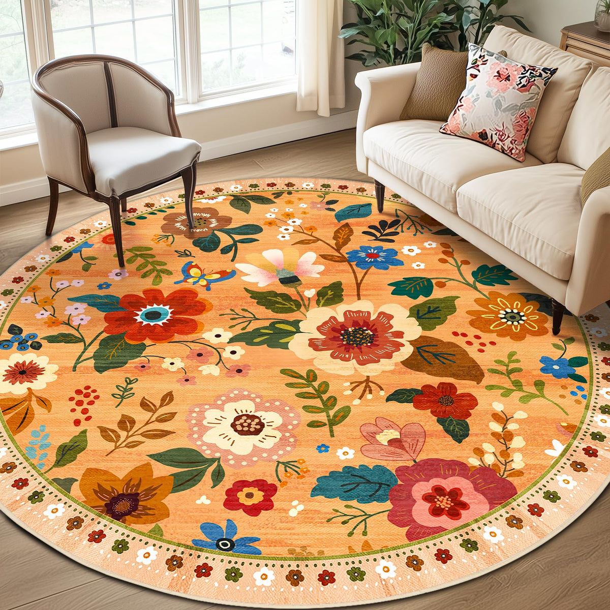 RELEANY Floral Washable 5x7 Area Rugs Pink