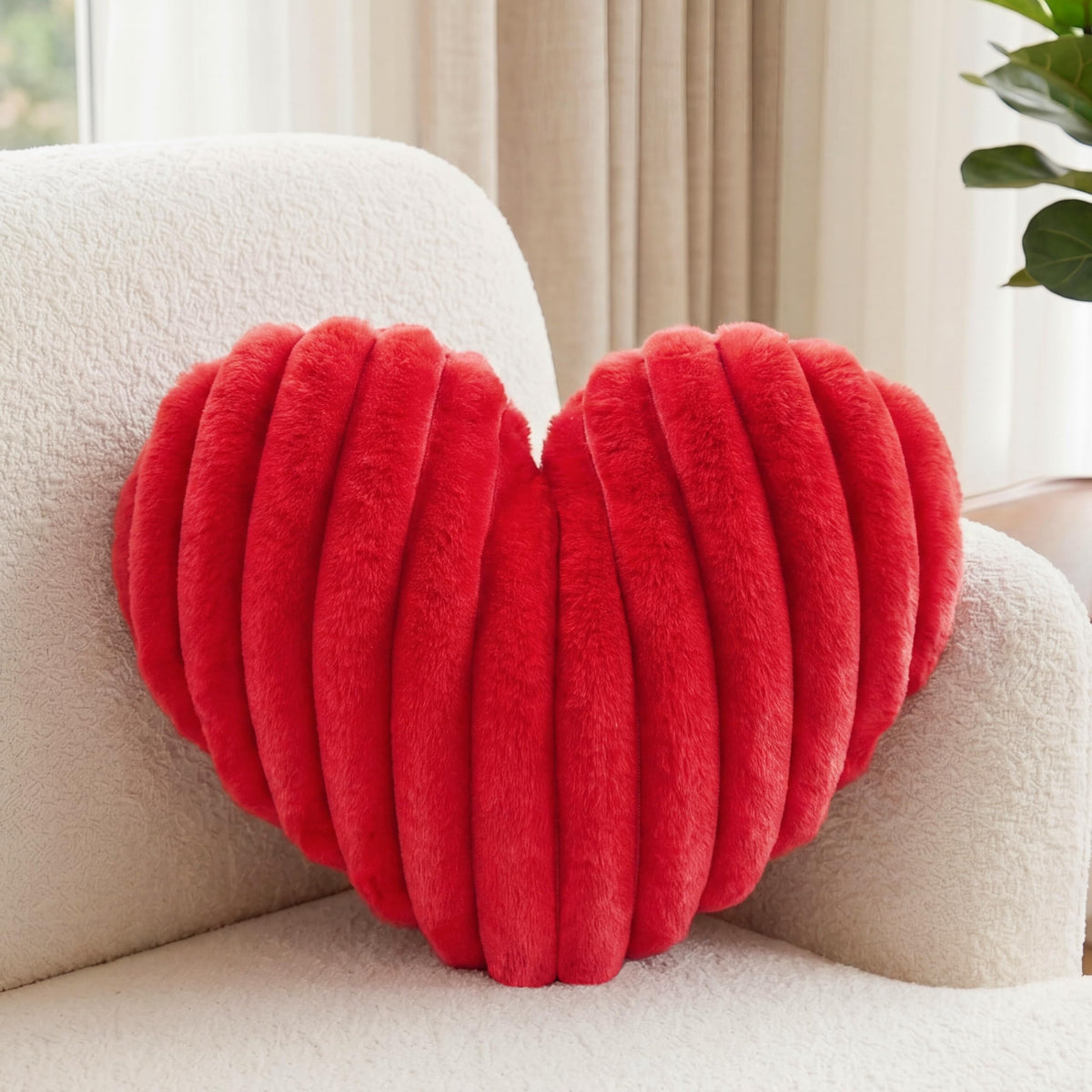 16 Inch White Heart Pillow Cute Fluffy Decorative Throw Pillows for Bed