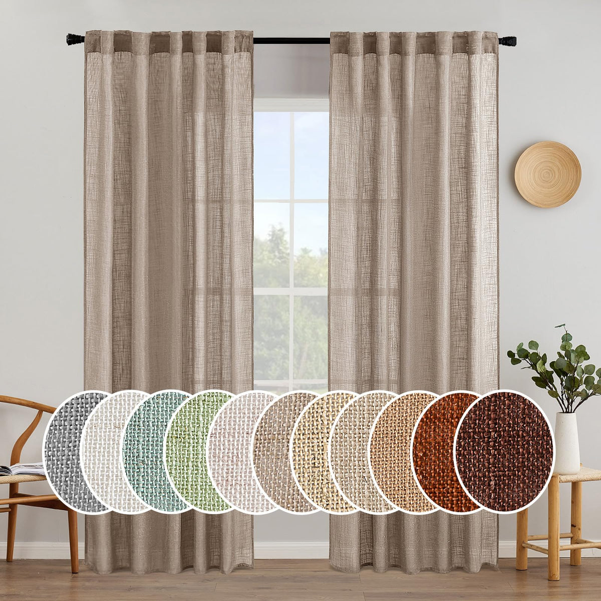 MIULEE Natural White Linen Curtains 52x84 Inch Long for Bedroom Living Room