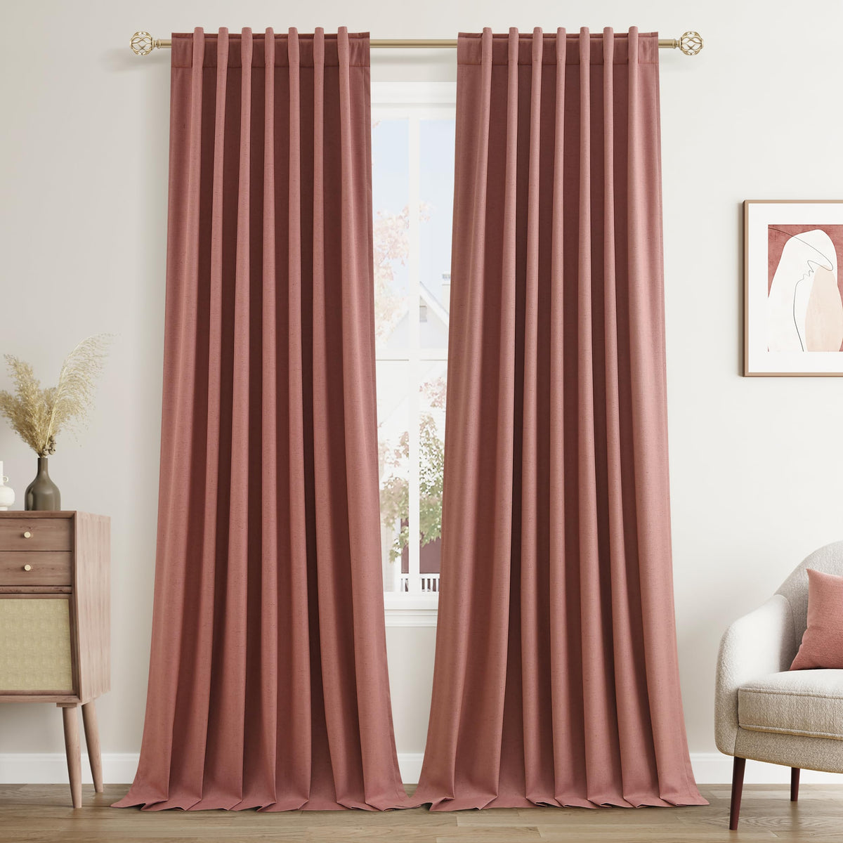Guken Cream Linen Blackout Curtains 84 Inch Length 2 Panels Set for Living Room Bedroom Back Tab Thermal Insulated 100% Black Out Drapes Room Darkening Window Curtain Ivory Natural Beige