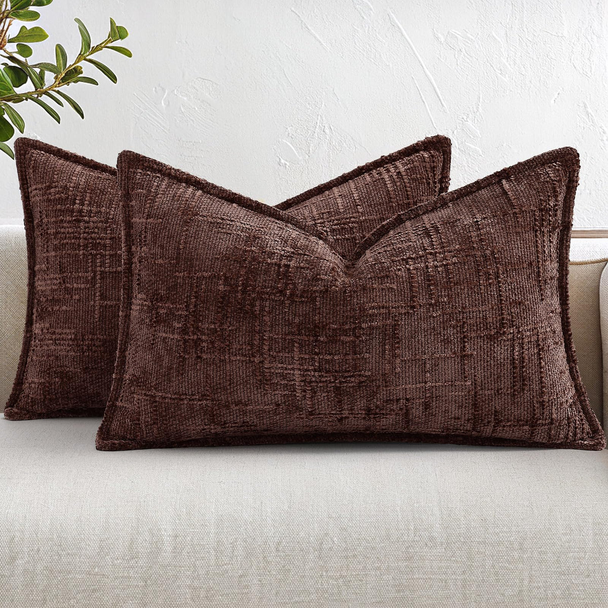 decorUhome Chenille Fall Throw Pillow Covers 18x18 Set of 2, Mustard Yellow