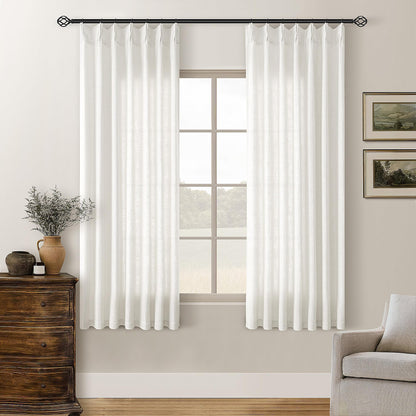 TWODRAPES Natural Pinch Pleated Linen Semi Sheer 84 Inch Curtains 2 Panels