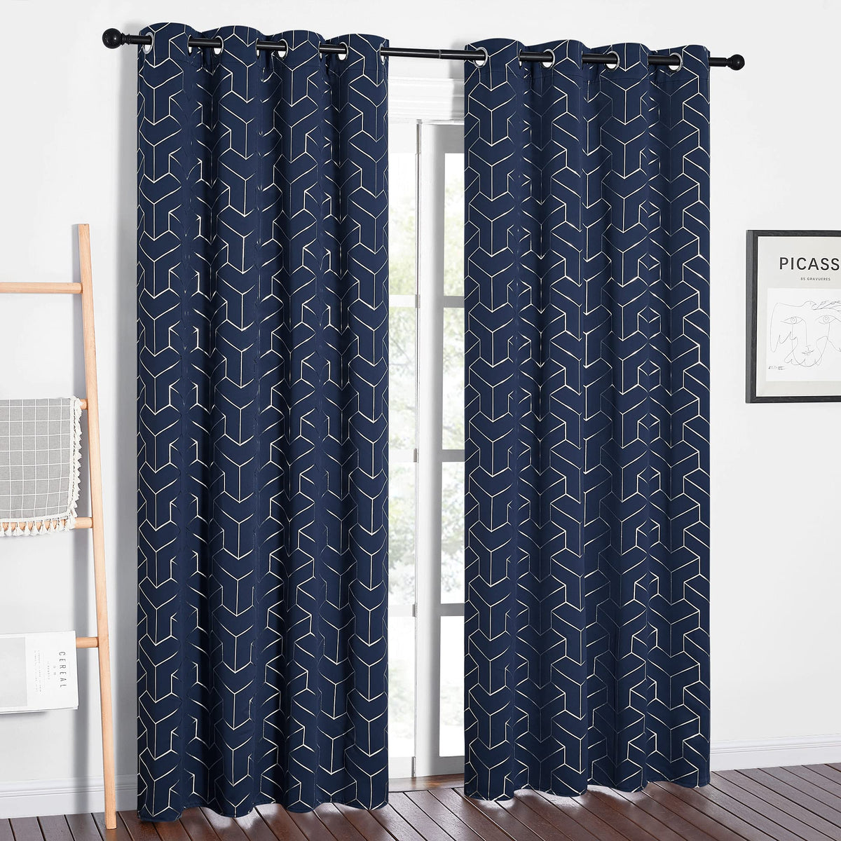 NICETOWN Grey Blackout Striped Pattern Curtains for Living Room, 52 x 84