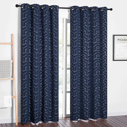 NICETOWN Grey Blackout Striped Pattern Curtains for Living Room, 52 x 84
