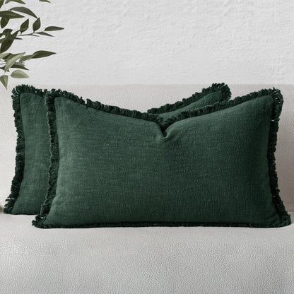 MIULEE Linen Fringe Decorative Fall Throw Pillow Covers Cocoa Brown 18x18