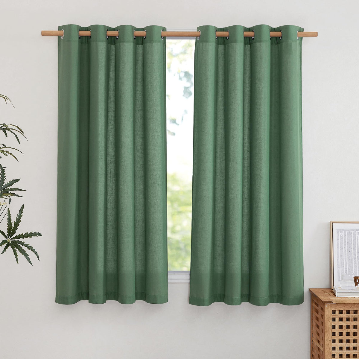 NICETOWN Natural Linen Curtains 84 inch Long 2 Panels Set, Grommet Top Thick Linen Burlap Semi Sheer Vertical Drapes Privacy Assured with Light Filtering for Bedroom/Living Room, W55 x L84