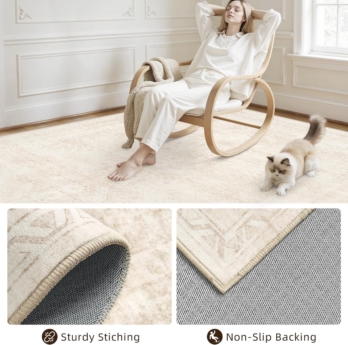 8x10 Area Rugs Living Room: Bedroom Neutral Washable Carpet Beige