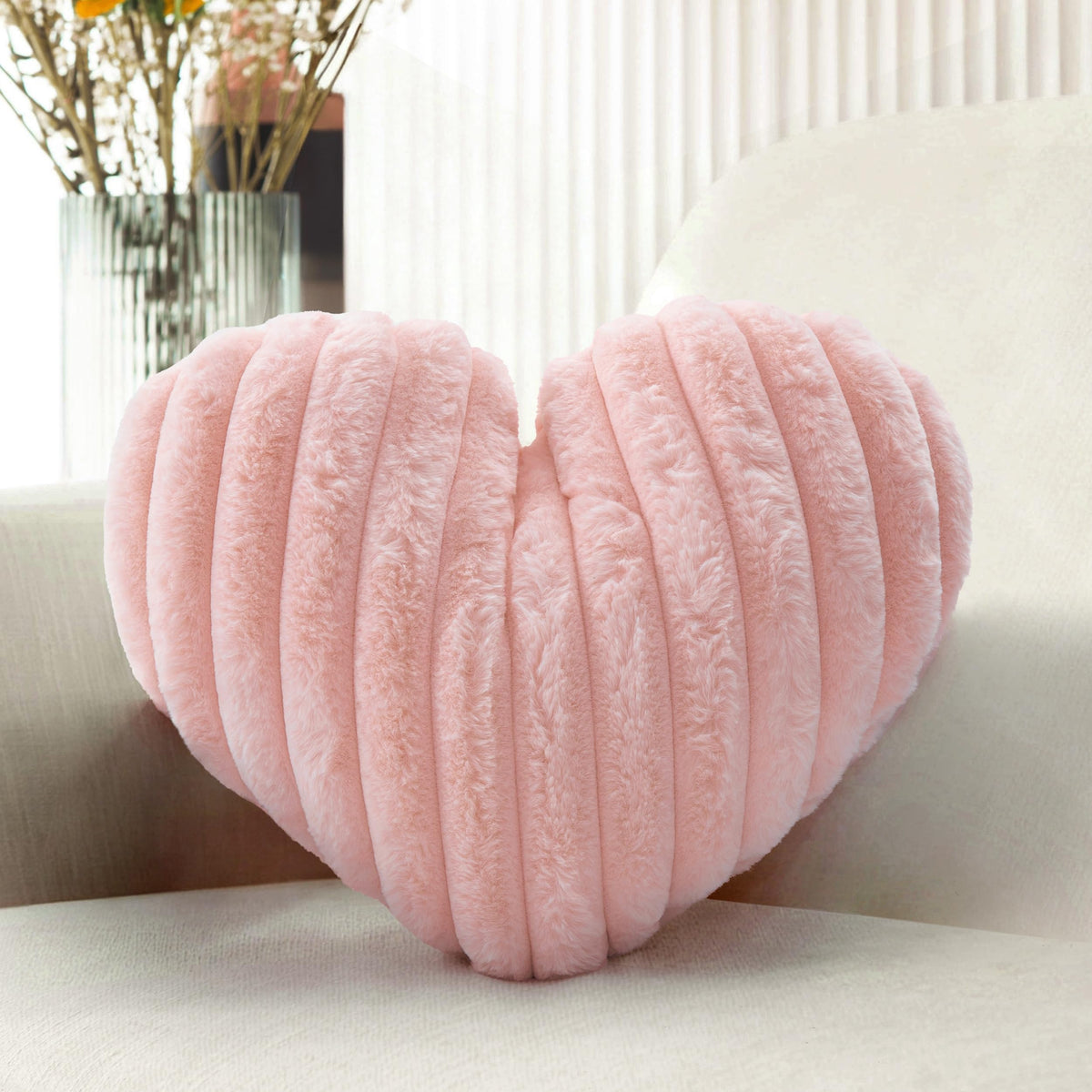 16 Inch White Heart Pillow Cute Fluffy Decorative Throw Pillows for Bed