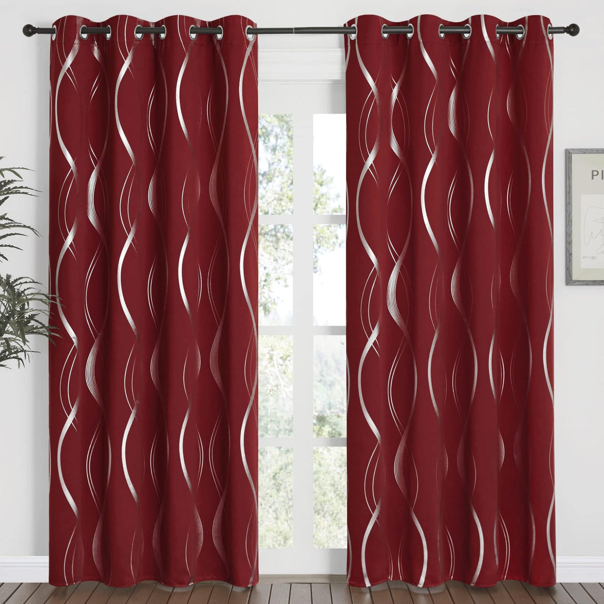 NICETOWN Grey Blackout Striped Pattern Curtains for Living Room, 52 x 84