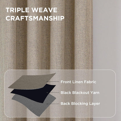 CUCRAF 100% Blackout Window Curtains 84 inches Long 2 Panels Set, Faux Linen Look Thermal Insulated Grommet Drapes, Room Darkening Curtain for Bedroom Living Room(W52 x L84 Inch, Light Khaki)
