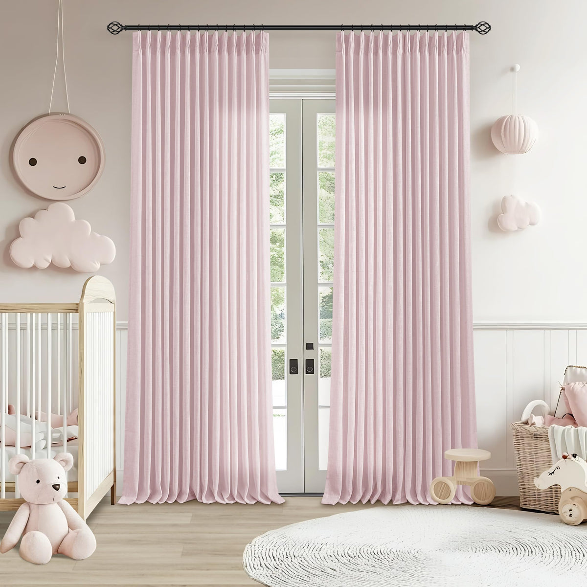 TWODRAPES Natural Pinch Pleated Linen Semi Sheer 84 Inch Curtains 2 Panels