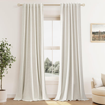 Guken Cream Linen Blackout Curtains 84 Inch Length 2 Panels Set for Living Room Bedroom Back Tab Thermal Insulated 100% Black Out Drapes Room Darkening Window Curtain Ivory Natural Beige