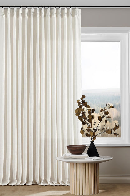 TWODRAPES Natural Pinch Pleated Linen Semi Sheer 84 Inch Curtains 2 Panels