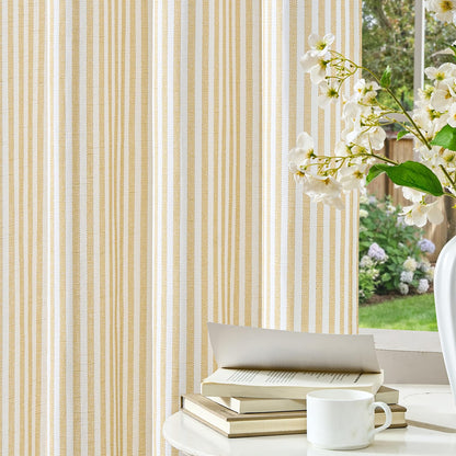 Vangao Linen Curtains for Living Room, Striped Blue Curtains 84L, 2 Panels