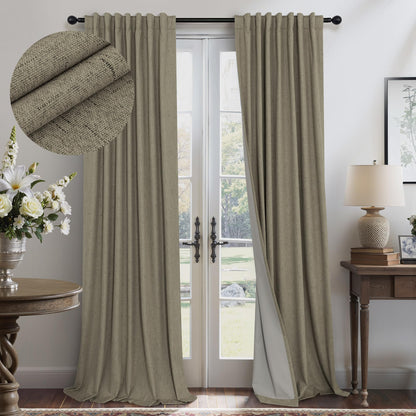 100% Blackout Curtains 84 Inch Length 2 Panels Set Neutral Boho Linen Farmhouse for Bedroom Windows Living Room Darkening Thermal Insulated Drapes Natural Cream Ivory 7ft Long Back Tab Pleated Pocket