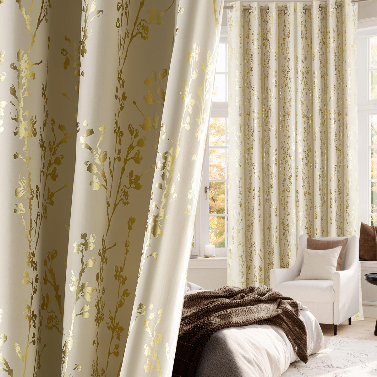 NICETOWN Grey Blackout Striped Pattern Curtains for Living Room, 52 x 84