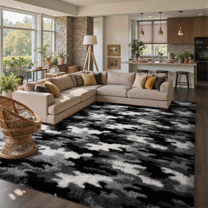 6x9 Ft Large Shag Rugs for Living Room Decor, Tie-Dyed Ultra Soft Fluffy Furry Area Rugs for Bedroom Indoor Floor, Aesthetic Carpet for Kids Home (Dark Grey)