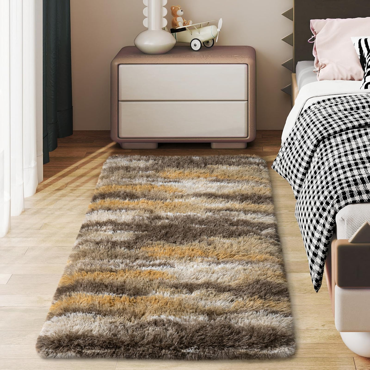 Ultra Soft Runner Rugs for Bedroom Hallways with Upgraded Non-Slip Rubber Backing & Thick Memory Sponge, 2x6 Feet Fluffy Shag Throw Area Rug for Bedside Dorm Dark Grey