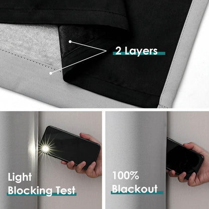 ChrisDowa 100% Blackout Curtains for Bedroom 63 Inch Long with Black Liner
