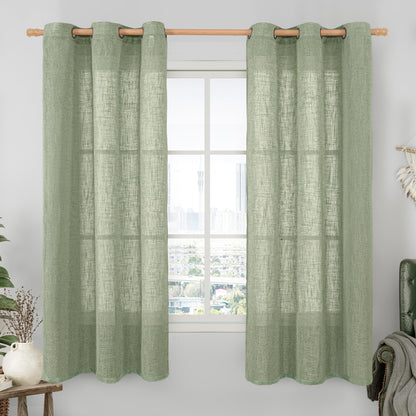 LAMIT Cream Ivory Linen Semi Sheer Curtains 84 inch Length for Bedroom
