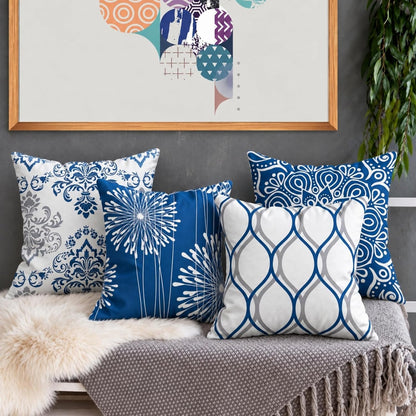 Coliuso Decorative Throw Pillow Covers 18x18 Set of 4, Blue Modern Simple Square Pillow Case Cushion Cover for Sofa Couch Farmhouse Outdoor Living Room (Blue, 18"x18")