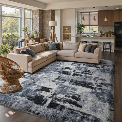 6x9 Ft Large Shag Rugs for Living Room Decor, Tie-Dyed Ultra Soft Fluffy Furry Area Rugs for Bedroom Indoor Floor, Aesthetic Carpet for Kids Home (Dark Grey)